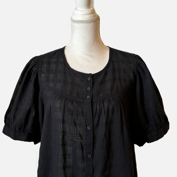 Madewell Puff-Sleeve Yoke Button-Front Top in Textured Plaid Size XXL NWT - Picture 4 of 11